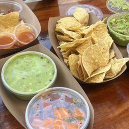 Half and half salmon and tuna poke. Guac Half and half salmon and tuna poke. Guac