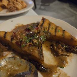 Grilled Polenta Mushroom Marsala,with Hot Red Cherry Peppers