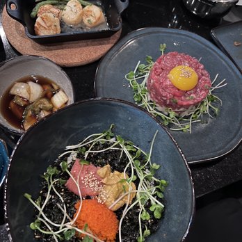 Honest Grill - Scallops, beef tartare and sea urchin with cod roe rice - Barbeque Near Me - Centreville, Virginia