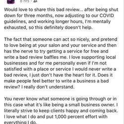 Libby Beauty Boutique - Kayla posted this along with my review (my identity and all) to her personal FB wall. My identity has since been blocked out however.