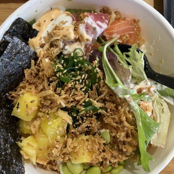 Poke Doke - Half white rice half salad poke with tuna, salmon, and albacore - Poke Near Me - El Cajon, California Poke Doke - Half white rice half salad poke with tuna, salmon, and albacore - Poke Near Me - El Cajon, California