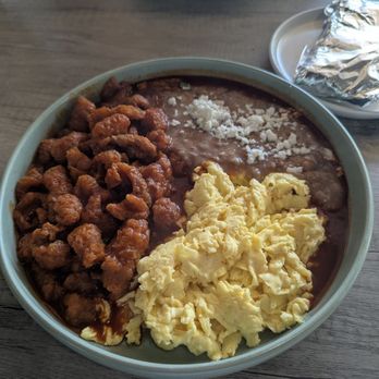 Casa Mia - Chicharron in a red sauce with eggs. Comes with tortillas - American Near Me - San Jose, California