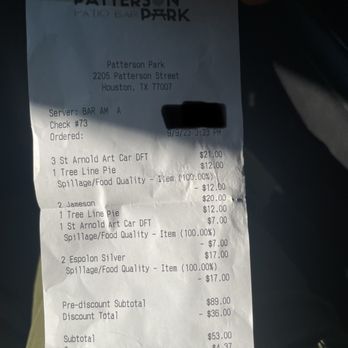 Patterson Park - Corrected bill. Notice what was credited back To us. - Bars Near Me - Houston, Texas Patterson Park - Corrected bill. Notice what was credited back To us. - Bars Near Me - Houston, Texas