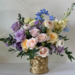 The White Lotus Florist - Soft pastel blooms in a golden vase makes the perfect everyday arrangement