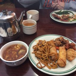 Sunny China Buffet - Hot & sour soup, lo mein & egg rolls.
