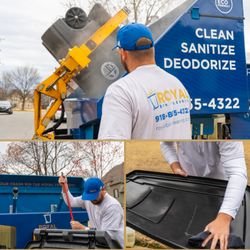 Royal Bin Cleaning - Photos showing the process of cleaning a dirty trash can in Tulsa.