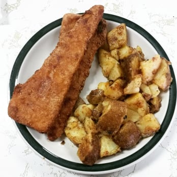 Roast 'N Toast - Fish and chips. Substituted fries with home fries and asked for no tartar sauce or coleslaw. - Breakfast & Brunch Near Me - Windsor, Ontario Roast 'N Toast - Fish and chips. Substituted fries with home fries and asked for no tartar sauce or coleslaw. - Breakfast & Brunch Near Me - Windsor, Ontario