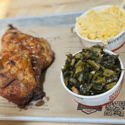 4 Rivers Smokehouse - Half smoked chicken with cheese potatoes and collard greens