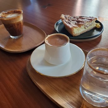 Boxx Coffee Roasters - Cortado w/ almond milk, Quiche Lorraine, and Turkish coffee. - Coffee Roasteries Near Me - Los Angeles, California
