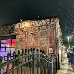 The Garage - Outside the side of the building. Patio closed due to rain, but we had a good time inside.