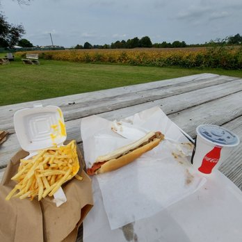 Hudock's Frozen Custard Stand - a hot dog and fries on a picnic table - Ice Cream & Frozen Yogurt Near Me - Salem, New Jersey Hudock's Frozen Custard Stand - a hot dog and fries on a picnic table - Ice Cream & Frozen Yogurt Near Me - Salem, New Jersey