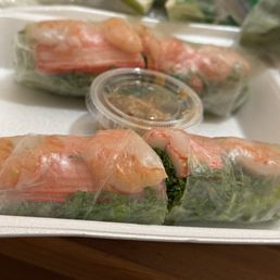 Summer rolls, has julienned apple; I liked it, wife didn't.  Make sure you ask for extra peanut sauce.