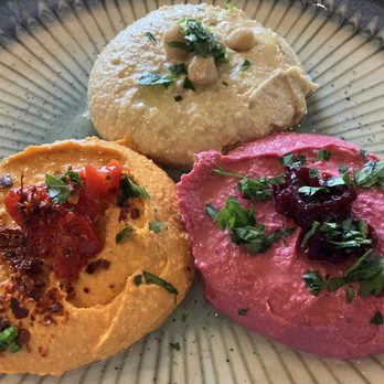 Parea Greek Taverna - Hummus Trio - Regular, Beetroot and Red Pepper Hummus - Greek Near Me - Maitland, Florida Parea Greek Taverna - Hummus Trio - Regular, Beetroot and Red Pepper Hummus - Greek Near Me - Maitland, Florida