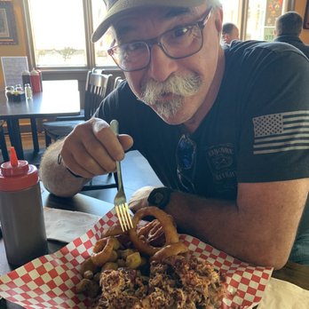 Neumeier's Rib Room - Pulled pork platter with onion rings and fried okra - Barbeque Near Me - Fort Smith, Arkansas Neumeier's Rib Room - Pulled pork platter with onion rings and fried okra - Barbeque Near Me - Fort Smith, Arkansas