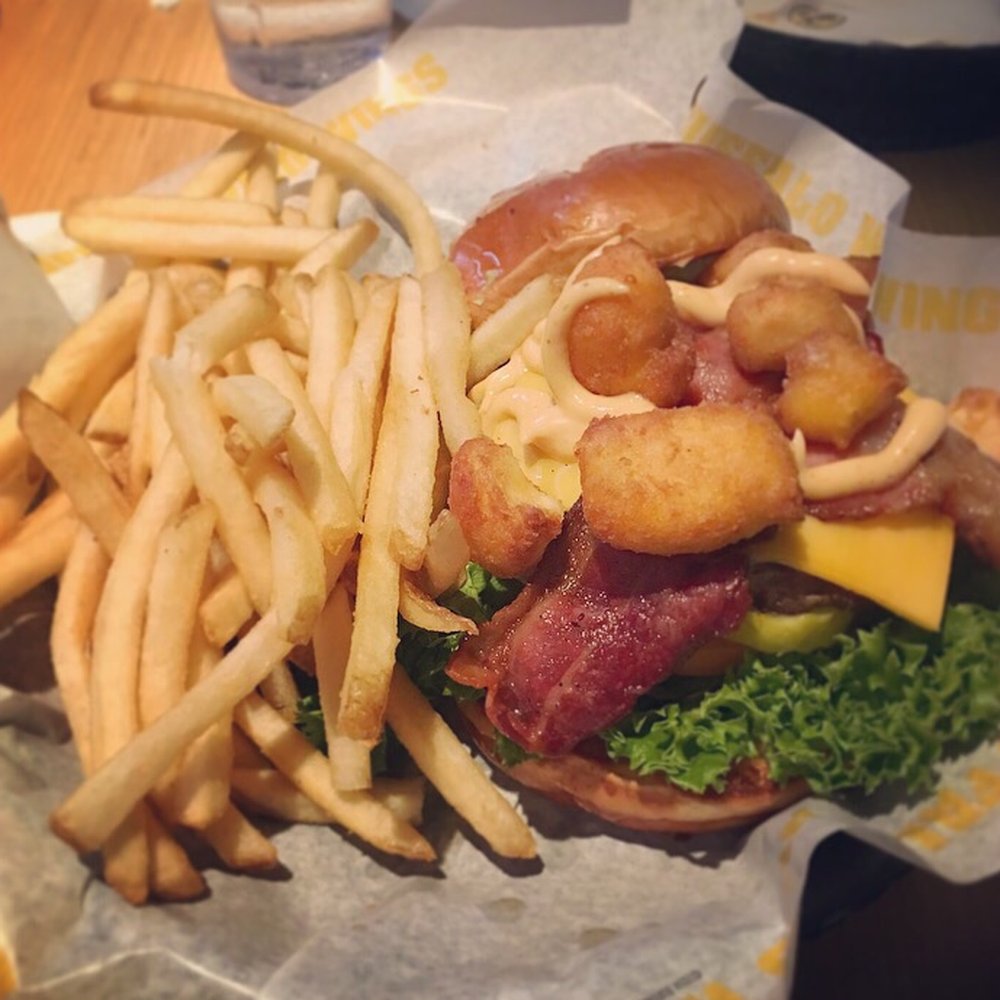 Buffalo Wild Wings - Cheese Curd Bacon Burger with fries - Chicken Wings Near Me - Onalaska, Wisconsin Buffalo Wild Wings - Cheese Curd Bacon Burger with fries - Chicken Wings Near Me - Onalaska, Wisconsin