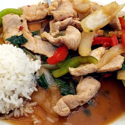 Pad Ka Prow with pork and white rice. Pad Ka Prow with pork and white rice.