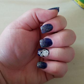 Luxury Day Spa & Nails - Acrylic set manicure with acrylic flower, loose glitter and rhinestones - Nail Salons Near Me - Palmdale, California