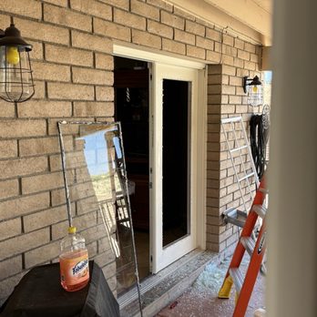 Skyler's Windows Doors - Replacing the door glass that had been shattered by a rock will weed eating. Didn't need a new door only a new glass! - Windows Installation Near Me Skyler's Windows Doors - Replacing the door glass that had been shattered by a rock will weed eating. Didn't need a new door only a new glass! - Windows Installation Near Me