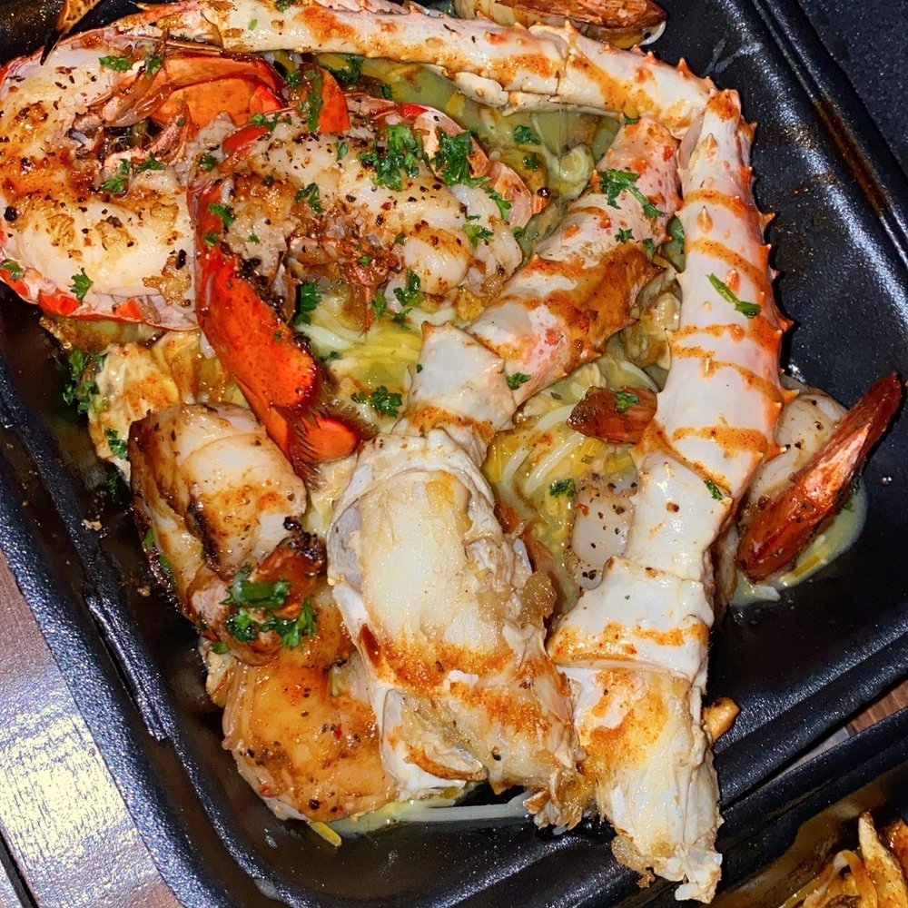a meal of lobster and rice