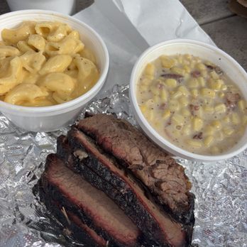 Woodpeckers Backyard BBQ - Brisket Pecker Plate with Mac & Cheese and Datil Corn - Barbeque Near Me - Saint Augustine, Florida