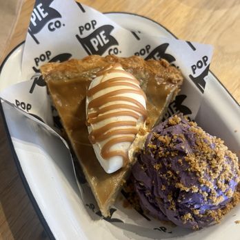 Pop Pie - Caramelized Banana Pie - Slice with Ube ice cream and pandesal toffee crumbles - Desserts Near Me - San Diego, California Pop Pie - Caramelized Banana Pie - Slice with Ube ice cream and pandesal toffee crumbles - Desserts Near Me - San Diego, California