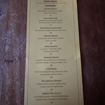 Gabbiano's - Drinks Menu 07.2024 - Italian Near Me - Portland, Oregon