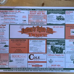 When the placemat ads are mostly for construction, you know you're in the country.
