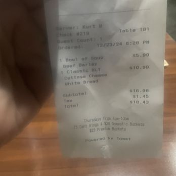 Jimbo's Diner - Receipt - big bowl of soup for less than $6.00. - Diners Near Me - La Vista, Nebraska Jimbo's Diner - Receipt - big bowl of soup for less than $6.00. - Diners Near Me - La Vista, Nebraska