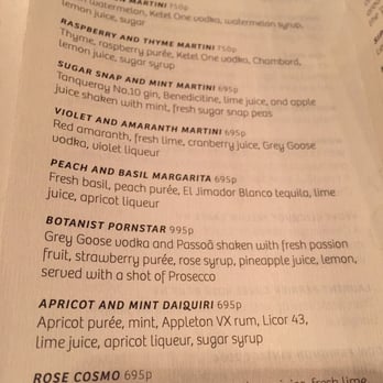 The Botanist - Cocktails menu - Cocktail Bars Near Me - Manchester, XGM