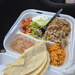 Carnitas plate rice and beans Carnitas plate rice and beans