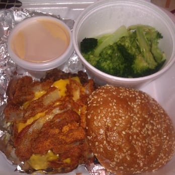 Outback Steakhouse - The Bloomin' Burger with Fresh Steamed Broccoli (take-away) - Steakhouses Near Me - Newhall, California Outback Steakhouse - The Bloomin' Burger with Fresh Steamed Broccoli (take-away) - Steakhouses Near Me - Newhall, California