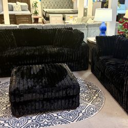 Tupelo Ron's Best Mattress & More - Mondo Black soft and plush fabric sofa, loveseat and cocktail ottoman. A simple group that makes a big statement- at a great price!