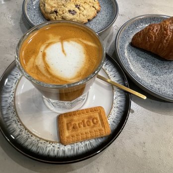 The Order - cortado, butter croissant and dark chocolate sea salt cookie. - Coffee & Tea Near Me - South Orange, New Jersey The Order - cortado, butter croissant and dark chocolate sea salt cookie. - Coffee & Tea Near Me - South Orange, New Jersey