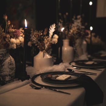 Eventive Sol Designs - Dark & Moody tablescape - Party & Event Planning Near Me