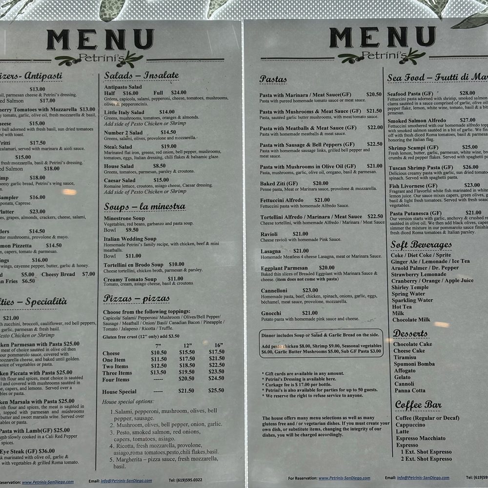 Petrini's San Diego - menu - Italian Near Me - San Diego, California