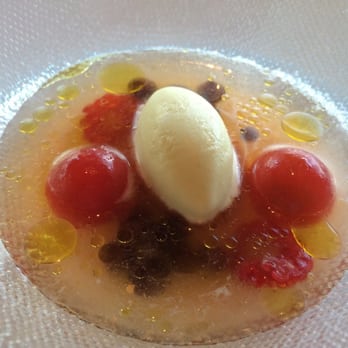 Addison - Fruits de la terre, olive oil sorbet, tomato, raspberry, grapes, and tomato water - New American Near Me - San Diego, California