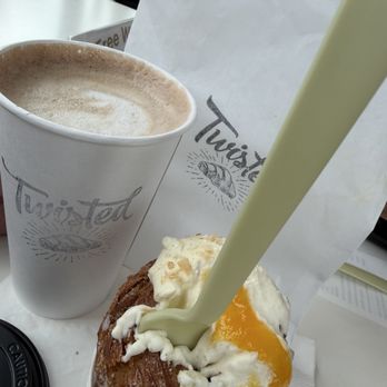 Twisted Croissant - Coconut & Pineapple cruffin with a mocha - Bakeries Near Me - Portland, Oregon Twisted Croissant - Coconut & Pineapple cruffin with a mocha - Bakeries Near Me - Portland, Oregon