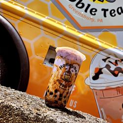 Honeybee Bubble Tea - Taro milk tea with brown sugar drizzle