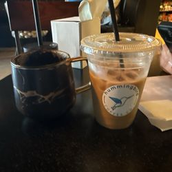 Hummingbird Coffee - Spiced caramel latte hot, iced vanilla latte.  Delicious!