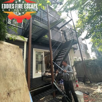 Eddies Fire Escape Repair and Certification - Fire Escape custom fabricated , in this picture you can see that we were already installing the last handrails - Metal Fabricators Near Me - Everett, Massachusetts Eddies Fire Escape Repair and Certification - Fire Escape custom fabricated , in this picture you can see that we were already installing the last handrails - Metal Fabricators Near Me - Everett, Massachusetts