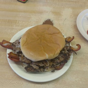 J & W Grill - A small Patty double cheeseburger with bacon and grilled onions - Bars Near Me - Chickasha, Oklahoma
