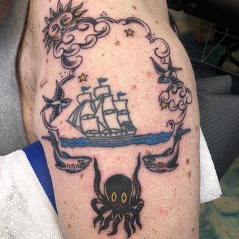Von Striga Art Parlor - Mel built this gorgeous Sailor Jerry frame around my sailboat. Now it tells a story, and I love-love-love it! - Piercing Near Me - Galveston, Texas Von Striga Art Parlor - Mel built this gorgeous Sailor Jerry frame around my sailboat. Now it tells a story, and I love-love-love it! - Piercing Near Me - Galveston, Texas
