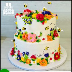 Mandy’s Bakery - Happy BEE-day on one side of the banner and... Flo BEE 80!!! on the other side.