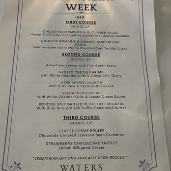 Waters Texas - Restaurant week menu - Seafood Near Me - Fort Worth, Texas