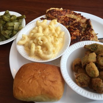 The Copper Pot - Grilled chicken, Mac n cheese, fried okra, green beans, and a roll - Southern Near Me - Mount Airy, North Carolina The Copper Pot - Grilled chicken, Mac n cheese, fried okra, green beans, and a roll - Southern Near Me - Mount Airy, North Carolina
