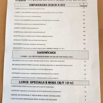 Furnos - Back of the menu. - Argentine Near Me - Rancho Cucamonga, California