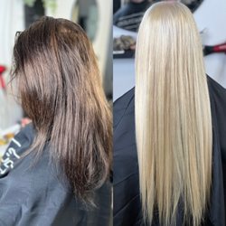 K.sam Studio - Double process bleach + tone w/ 22"partial micro link weft extension & partial tape in.