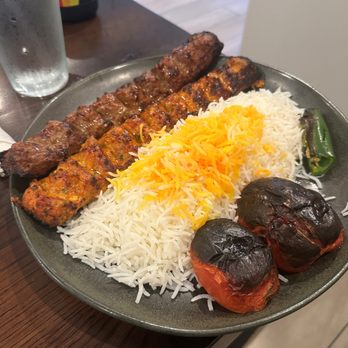 Maydoon - Koobedeh Combo: 1 skewers of beef koobideh & 1 skewer of chicken koobideh ($22) - Persian/Iranian Near Me - Sacramento, California Maydoon - Koobedeh Combo: 1 skewers of beef koobideh & 1 skewer of chicken koobideh ($22) - Persian/Iranian Near Me - Sacramento, California
