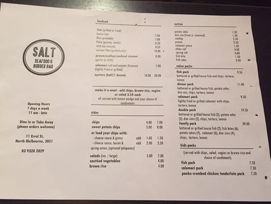 Menu photo 2 Salt Seafood And Burger Bar North Melbourne, VIC Menu photo 2 Salt Seafood And Burger Bar North Melbourne, VIC
