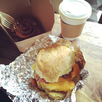 Devil's Teeth Baking Company - Breakfast sandwich, cinnamon roll and coffee. - Bakeries Near Me - San Francisco, California Devil's Teeth Baking Company - Breakfast sandwich, cinnamon roll and coffee. - Bakeries Near Me - San Francisco, California